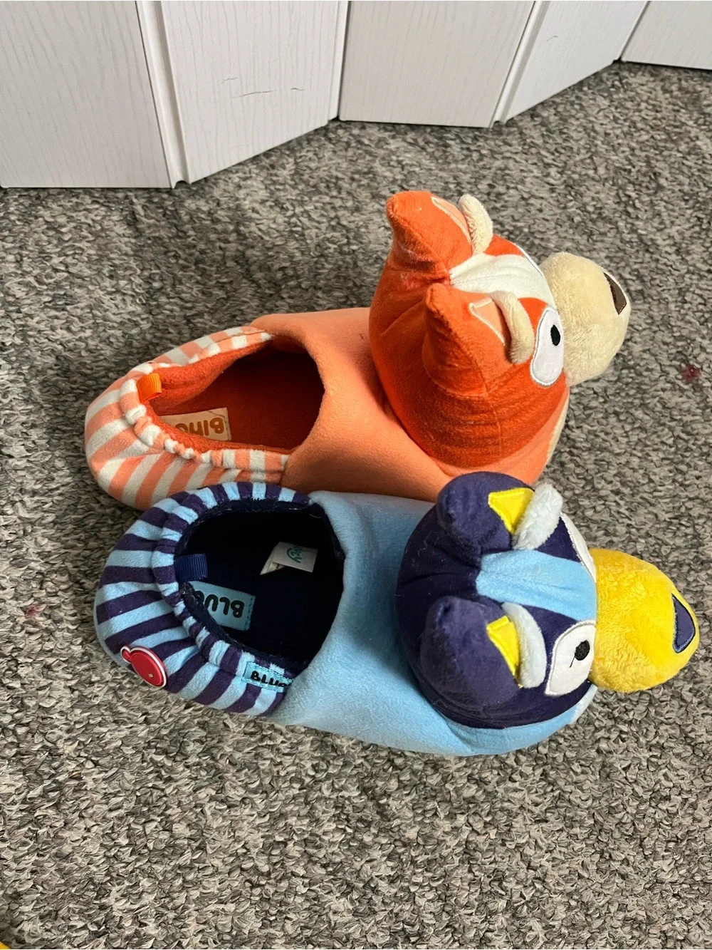 Kids Plush Animal Slippers - Orange & Blue size 5/6